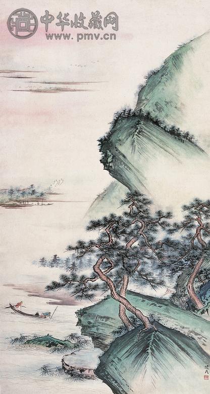 周怀民 云水帆影 立轴 设色纸本