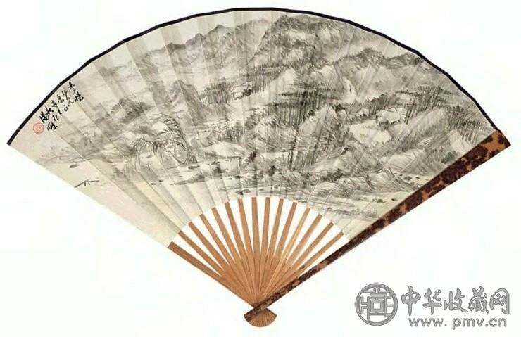 汤涤 1941年 春山幽居 扇面 水墨纸本