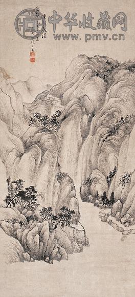 张之万 垂峦飞瀑 立轴 水墨纸本