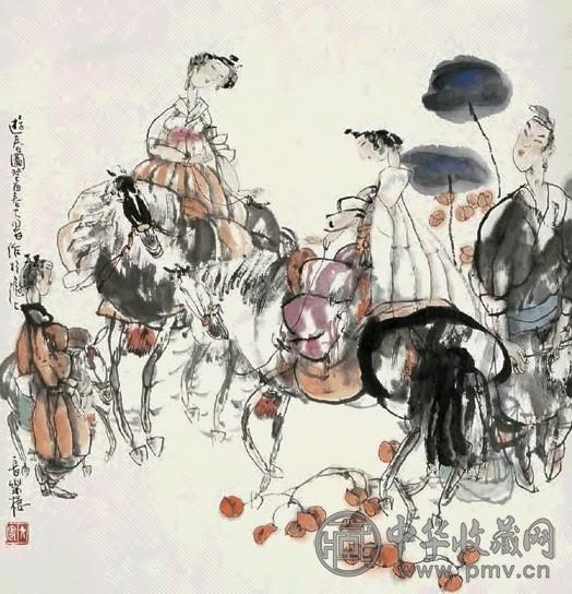 施大畏 1993年作 游春图 立轴 设色纸本