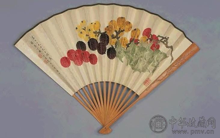 丁辅之 1937年作 三多图 扇面 设色纸本