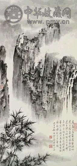 申石伽 1989年作 峭壁群峰图 镜心 水墨纸本