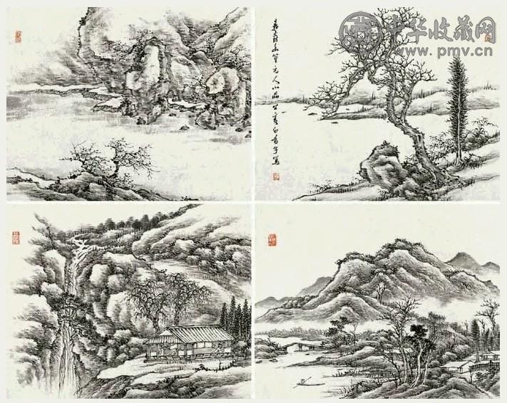 戴振年 山水 册页(12开选4)