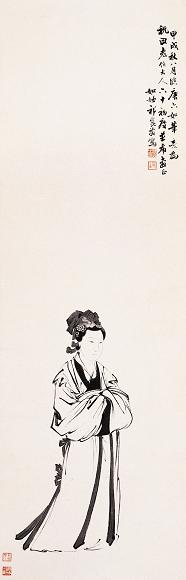 祁崑 1934年作 白描仕女 立轴 水墨纸本