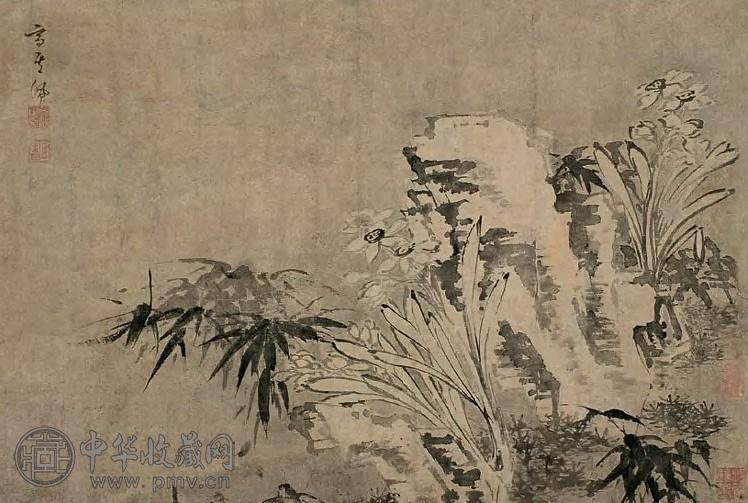 高其佩 竹石水仙 镜心 墨色纸本