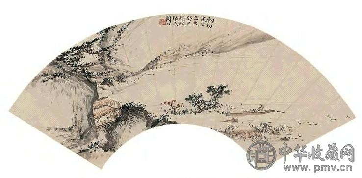 周怀民 1953年作 山水 扇面 设色纸本 周怀民 1953年作 山水 扇面 设色纸本