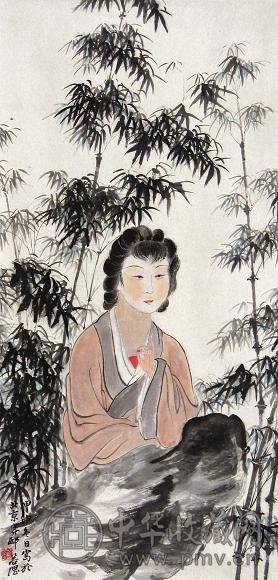 胡若思 1944年作 仕女 立轴 设色纸本