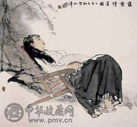 何家英 藤荫清署图 立轴 设色纸本