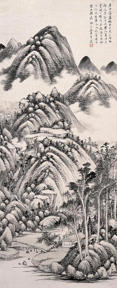 王季迁 1943年作 仿王时敏山水 立轴 水墨纸本