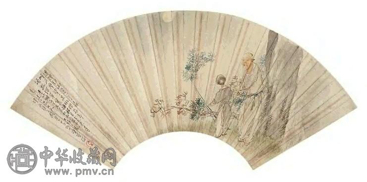 钱慧安 乘月散襟 扇面 设色纸本