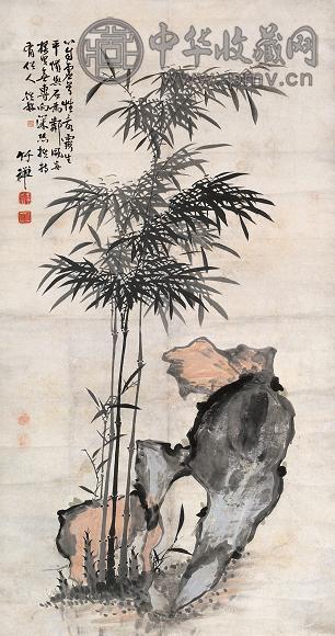 竹禅 竹石 立轴