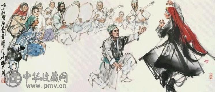 史国良 2000年 喀什鼓声 横幅镜心 设色纸本