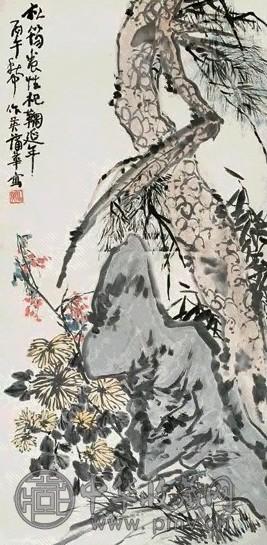 蒲华 丙午(1906)年作 松菊延年图 立轴 设色纸本