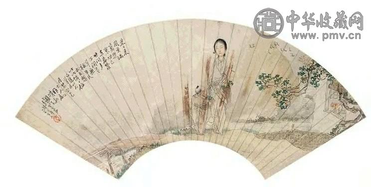钱慧安 母子携筐 扇面 设色纸本