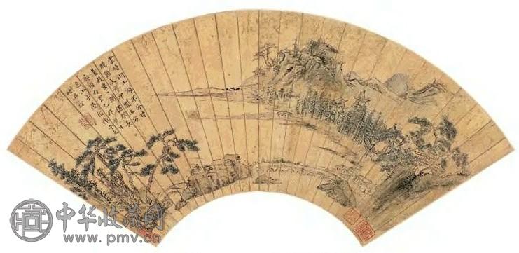 陆治 乙卯(1555年)作 夏日山居图 扇面 设色金笺