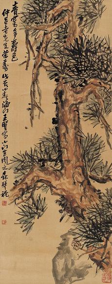 王个簃 1988年 多寿图 立轴 设色绢本