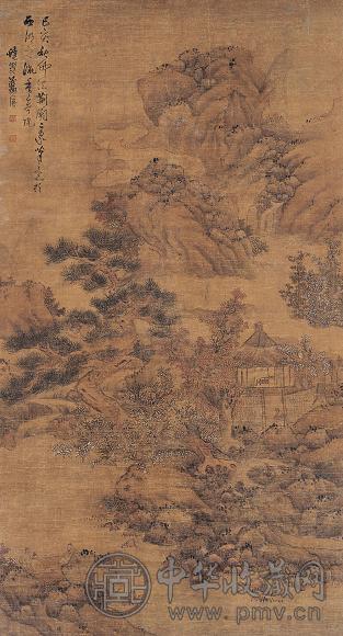 模写 中国山水画 蓝瑛写 肉筆 掛軸