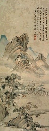 汤贻汾 山水 立轴 设色纸本