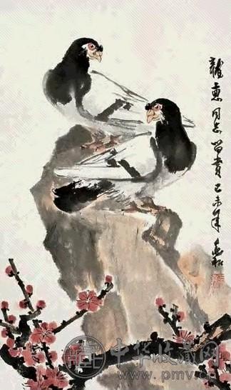 蒋兆和 双鸽图 立轴 设色纸本