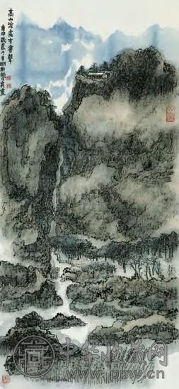 赖少其 高山深泉图 立轴 设色纸本