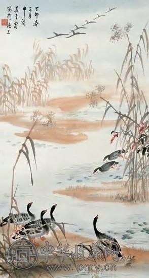 吴青霞 芦雁图 镜片 设色纸本