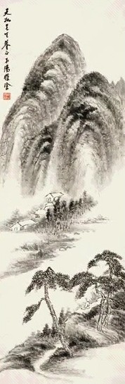 汤涤 山水 立轴 水墨纸本