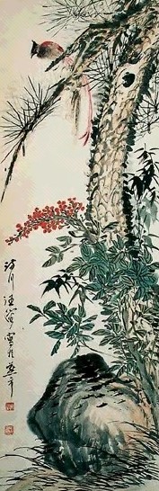 汪溶 松石仙寿图 立轴 设色纸本