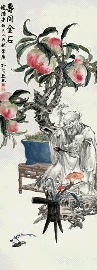 孔小瑜 寿同金石 轴 纸本设色