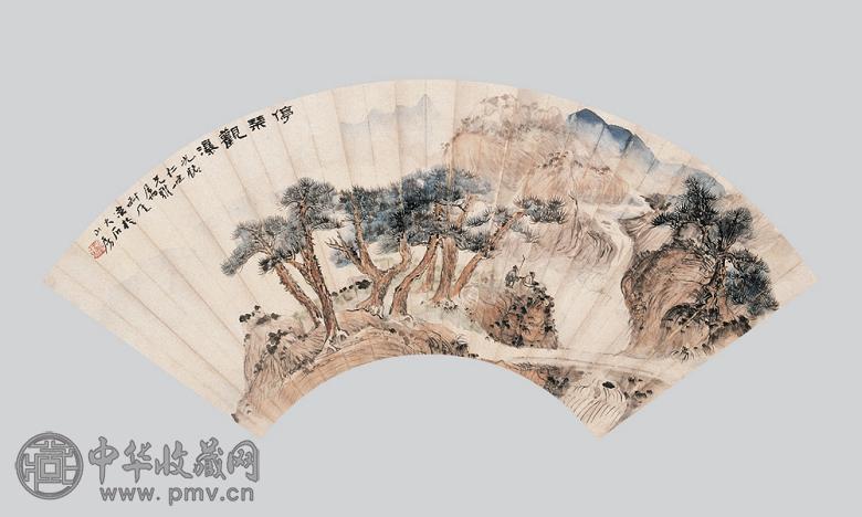 钱瘦铁 停琴观瀑 扇面 纸本
