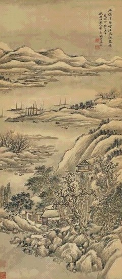 姜筠 1893年作 江风春雪 立轴 设色绢本