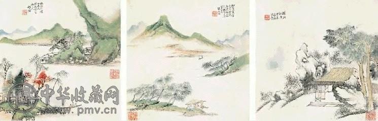 张问陶 山水 册页(12开选3) 纸本