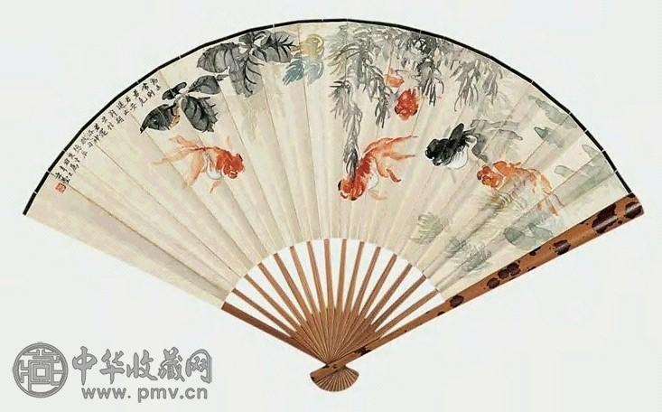 近现代 汪亚尘 金鱼 成扇