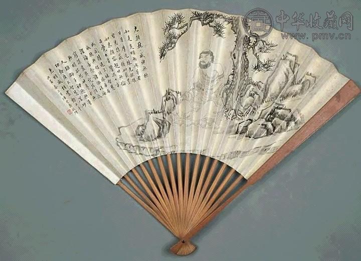 陈曾寿 1926年作 白描罗汉 扇面 水墨纸本