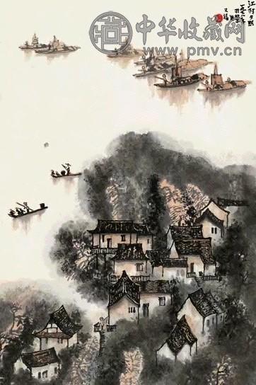 贾又福 1978年作 江村夕照 立轴 设色纸本