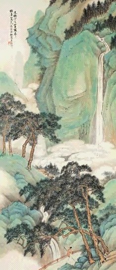 吴榖祥 持杖看山图 立轴 设色纸本