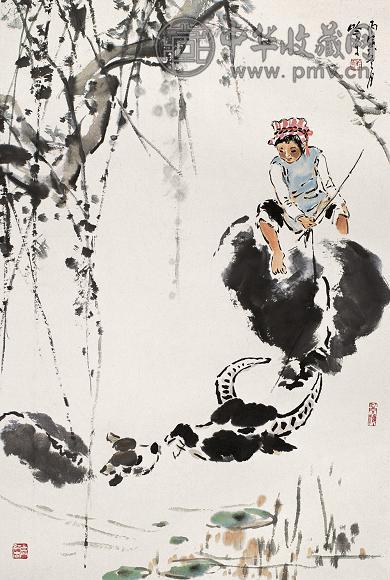 宋吟可 春江浴牛图 镜心 设色纸本