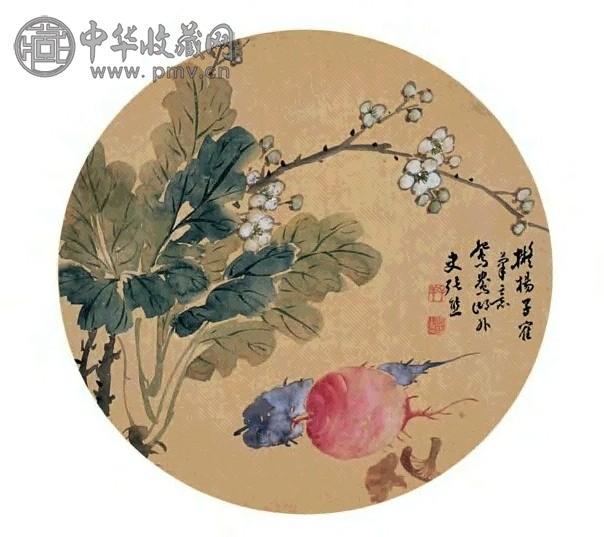 张熊 花果 镜心 设色绢本