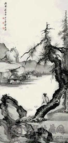 近现代 祁崑 松阴高士图 轴