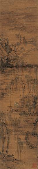 周臣 渔夫暮归图 立轴 设色绢本