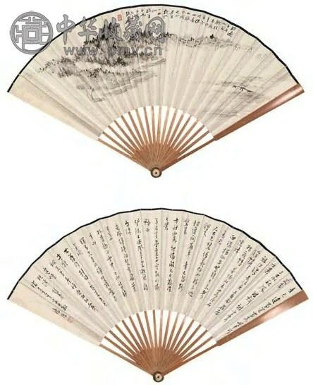 张大千 甲戌(1934年)作 天际归帆图 成扇 水墨纸本