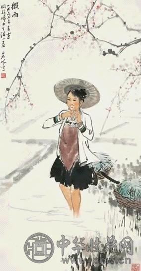 宋吟可 微雨 立轴 设色纸本