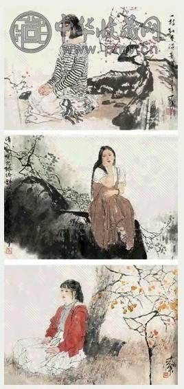 何家英 丙子(1996年)作 仕女 镜心 三幅 设色纸本