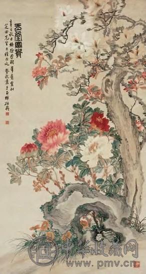 蔡铣 1941年作 玉堂富贵 立轴 设色纸本