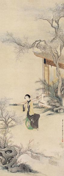 费丹旭 簪花仕女图 立轴 设色纸本