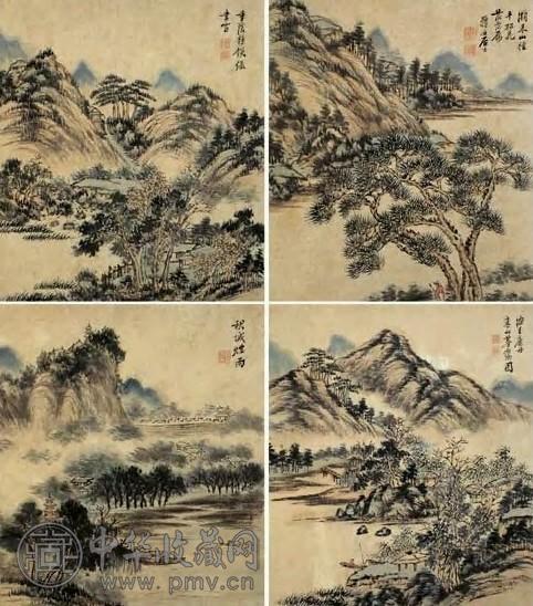 钱载 山水 册页(12开选4)