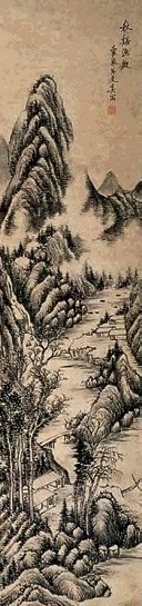 奚冈(款) 秋谿渔艇 立轴 水墨纸本