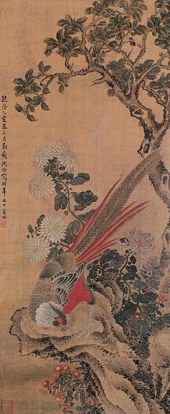 沈铨 花鸟 镜心 设色绢本