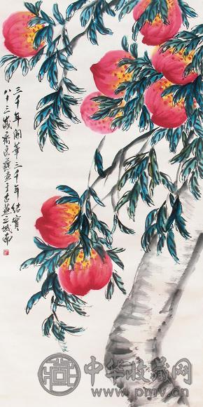 齐良迟 千寿 立轴 设色纸本