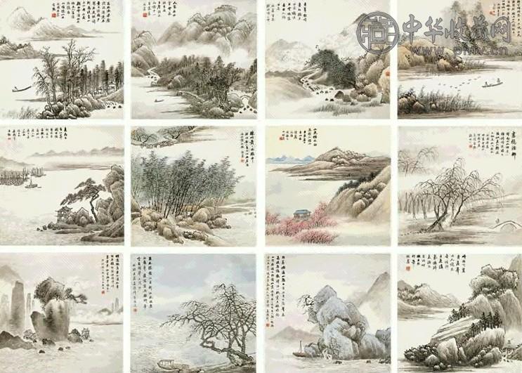 吴榖祥 山水册页 册页(12开) 设色纸本