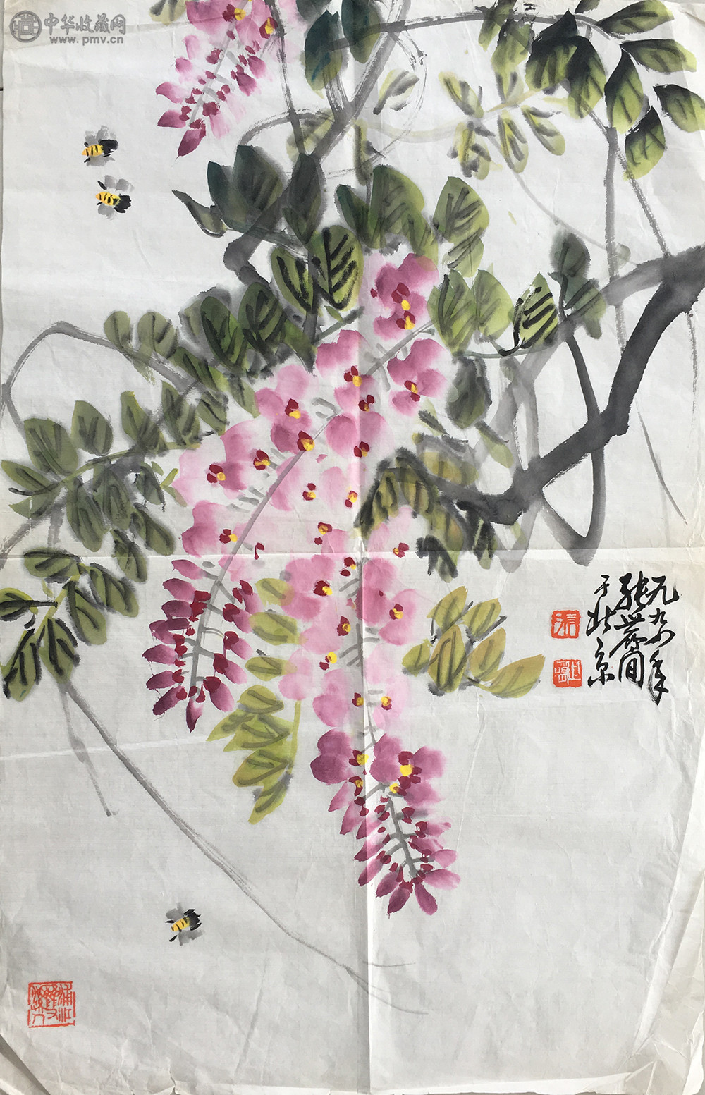 张世简《花卉密蜂图》68x46cm 